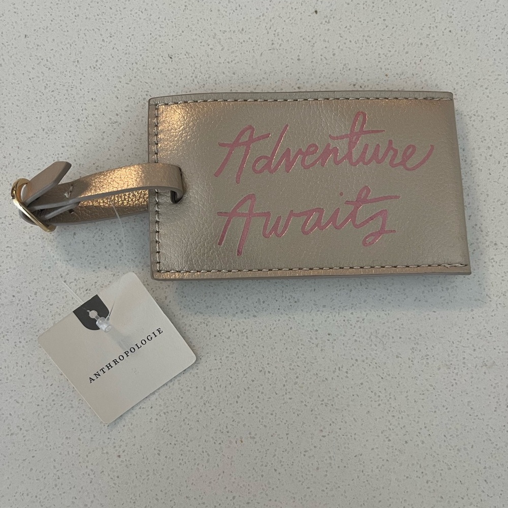Anthropologie Gold Leather Luggage Tag